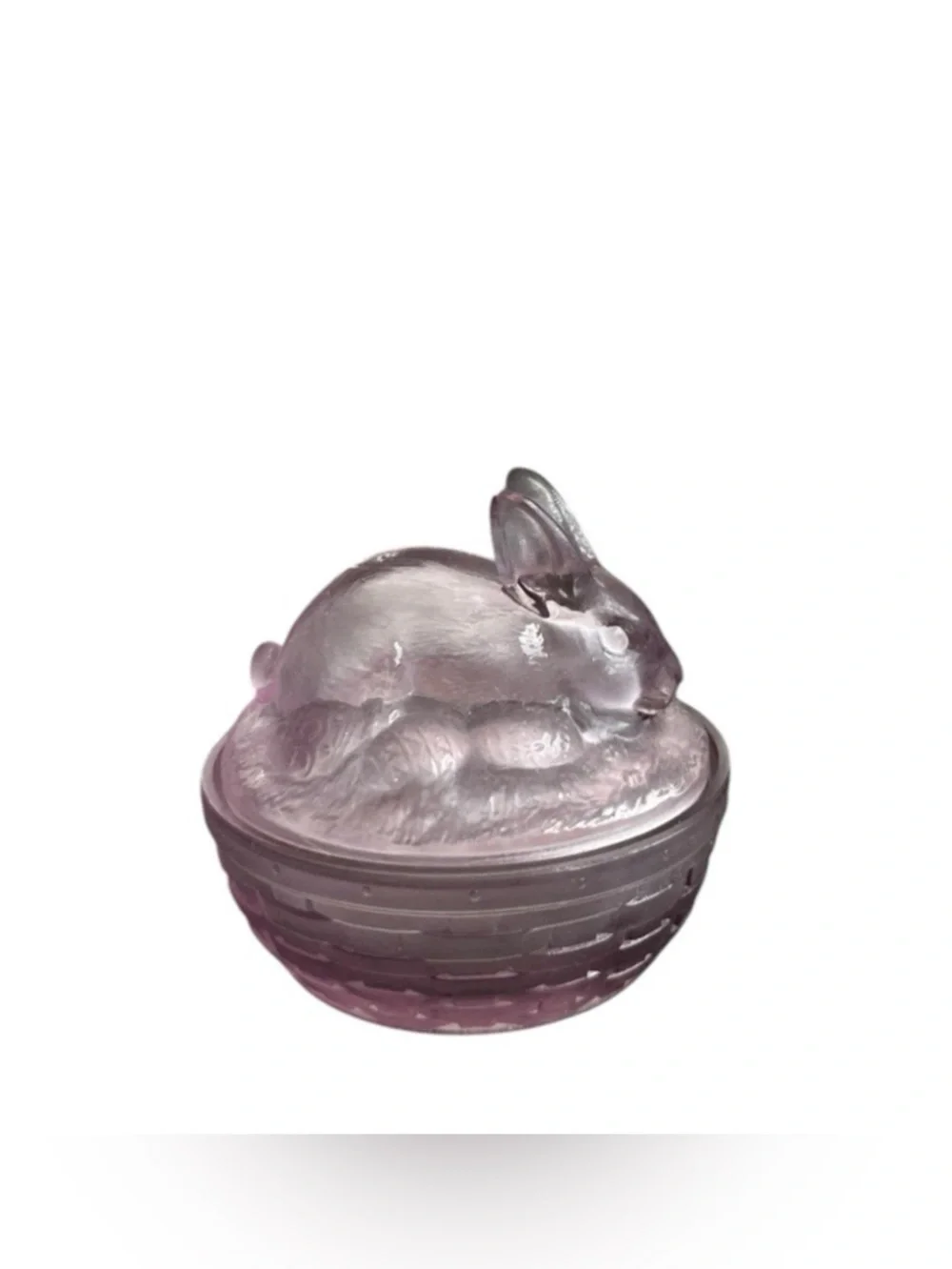 Longaberger Bunny Rabbit Covered Nest Dish Lavender Glass USA 2004 Retired